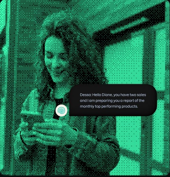 Merchant chatting with Dessa on her phone